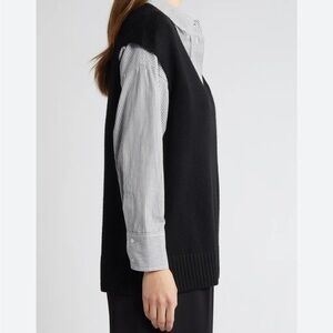 LOFT Navy Knit Vest with Blue Striped Shirt